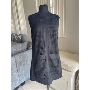 J. Crew Women's Sleeveless Geo-Lace Crochet Panel Shift Dress PM black Lined